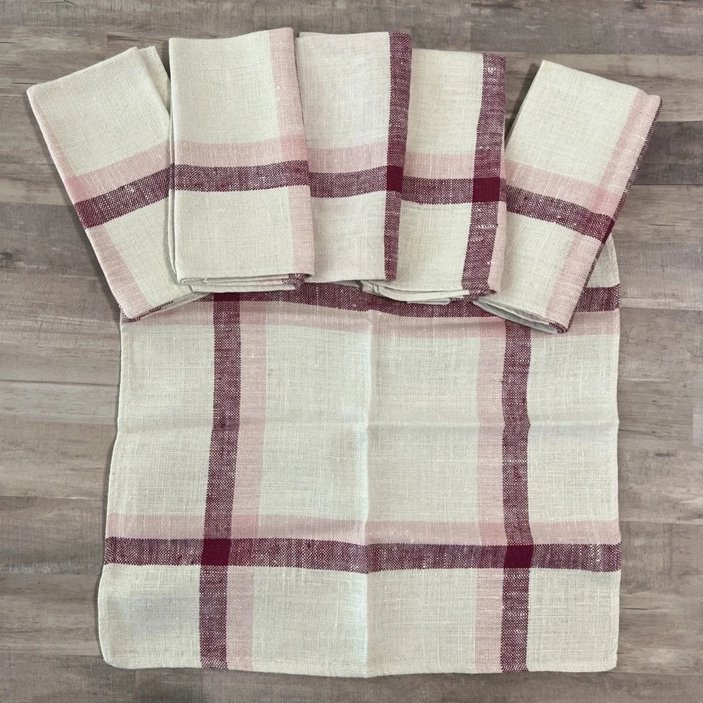 Set‎ of Six Vintage Czech Linen Napkins Pink Magenta 17